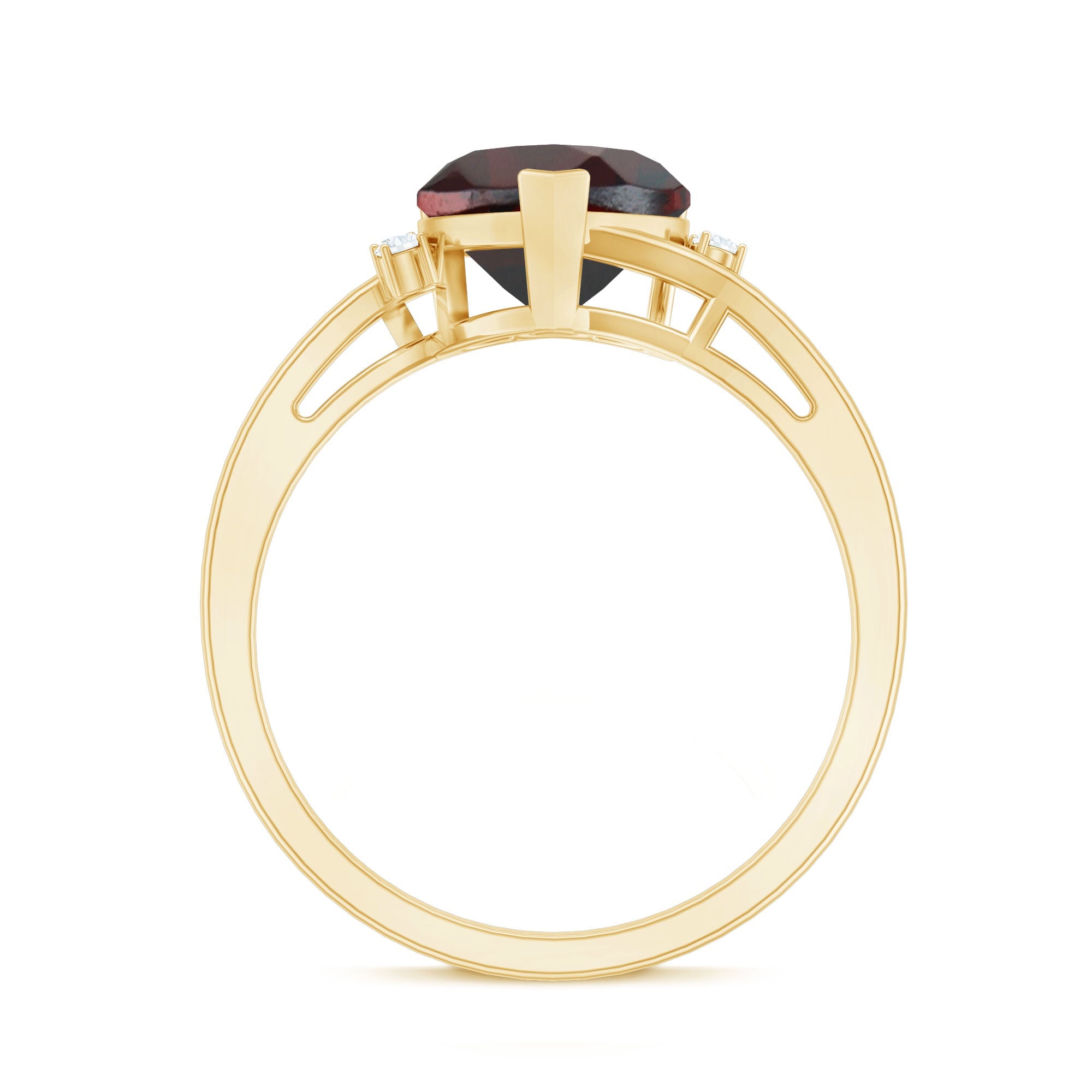 Genuine 8mm Garnet Heart Shaped Engagement Ring with Diamond