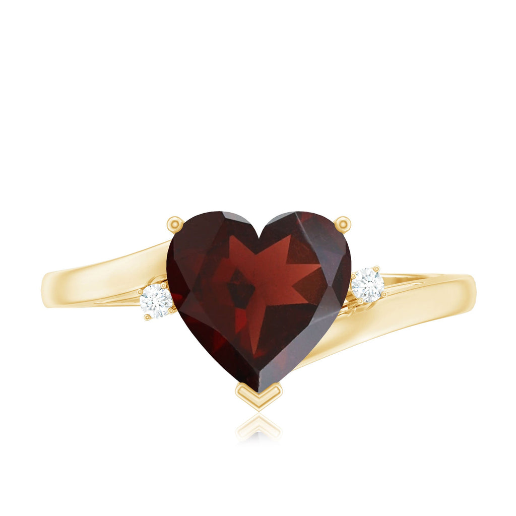 Genuine 8mm Garnet Heart Shaped Engagement Ring with Diamond