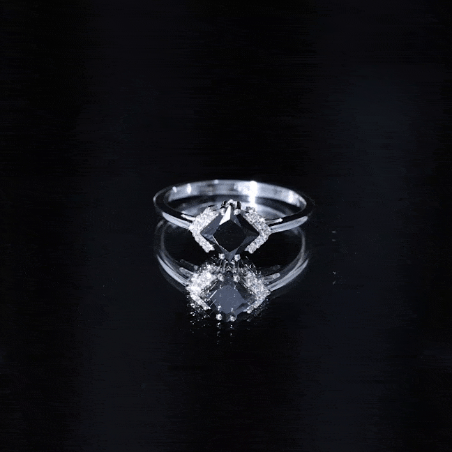 Princess Cut Created Black Diamond Engagement Ring with Diamond
