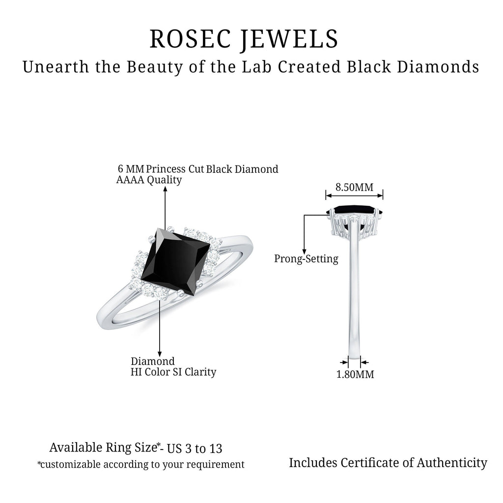 Princess Cut Created Black Diamond Engagement Ring with Diamond