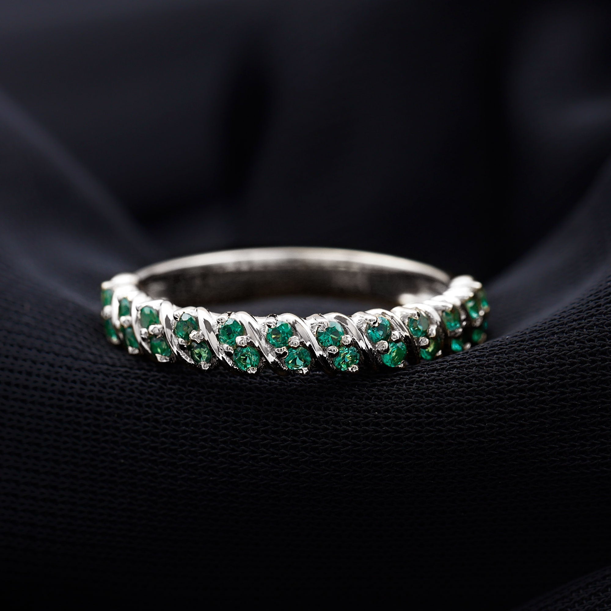 Certified Lab Grown Emerald Half Eternity Anniversary Band