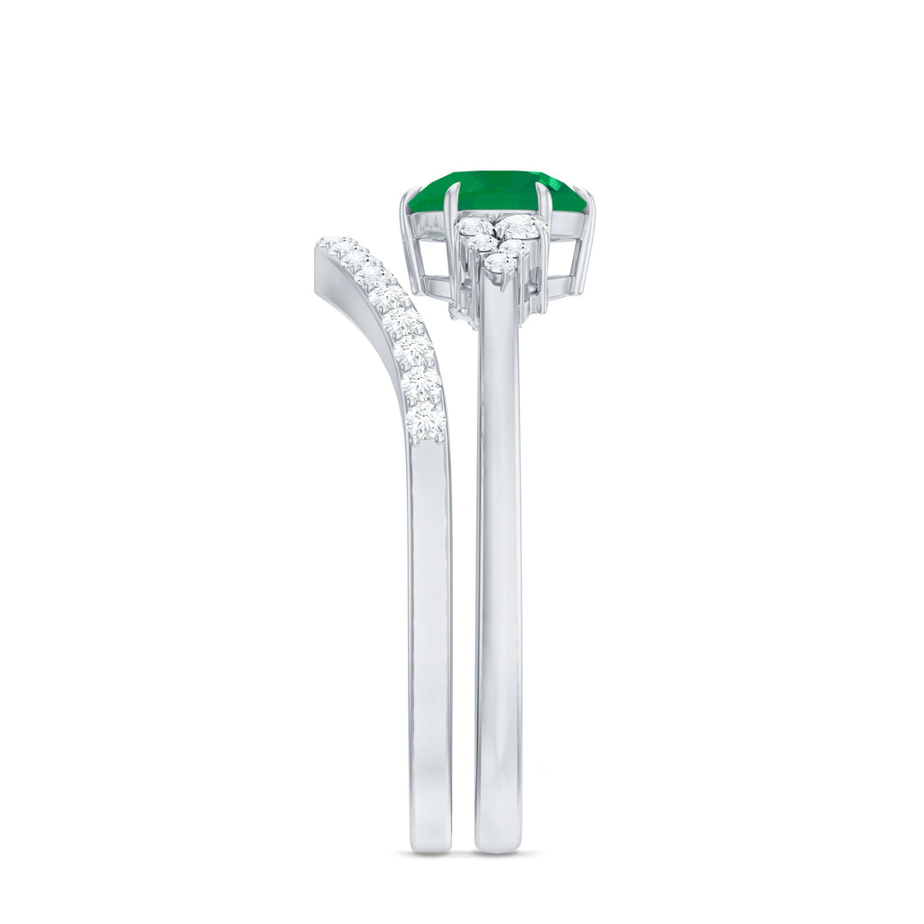 Natural Emerald Diamond Wedding Bridal Ring Set of 2