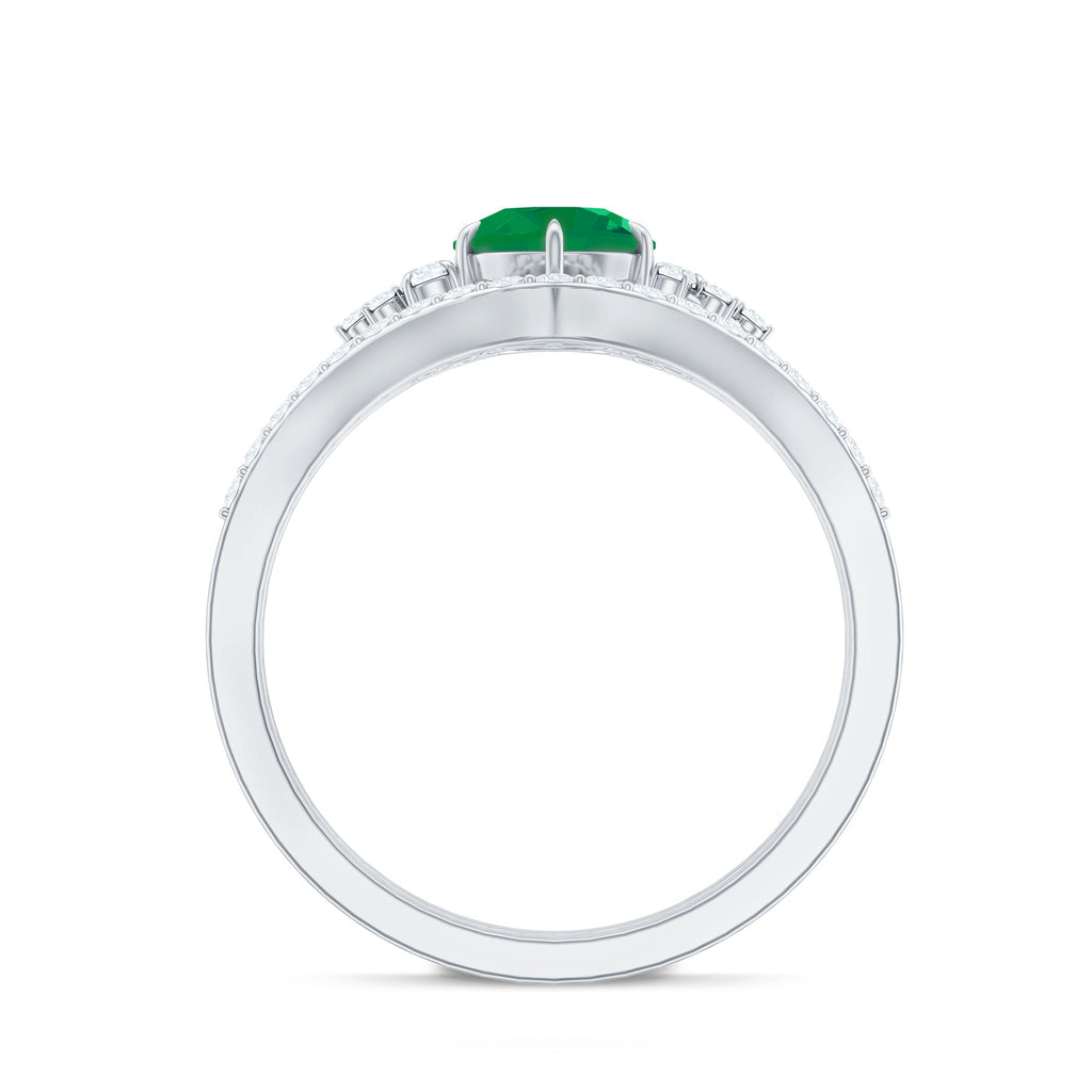 Natural Emerald Diamond Wedding Bridal Ring Set of 2