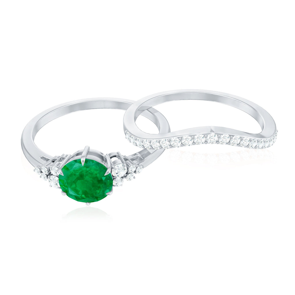 Natural Emerald Diamond Wedding Bridal Ring Set of 2