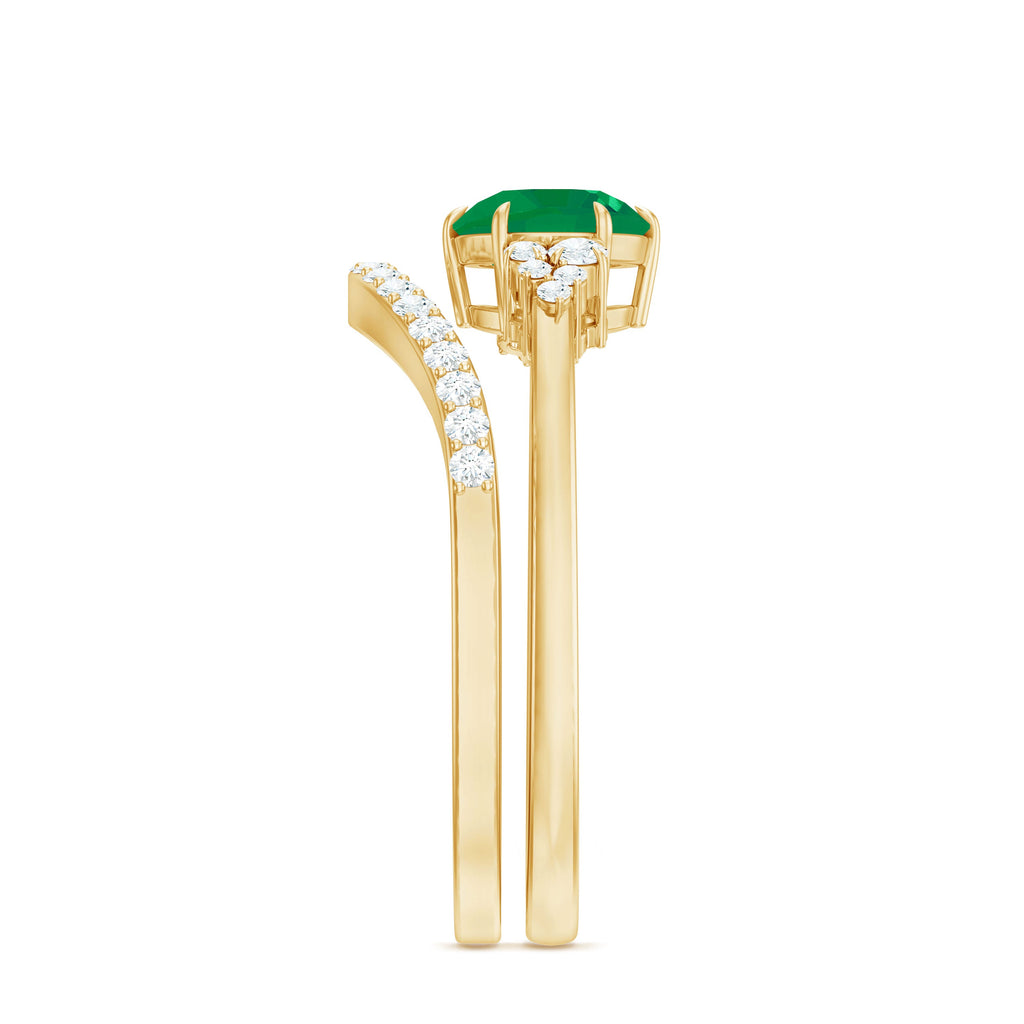 Natural Emerald Diamond Wedding Bridal Ring Set of 2