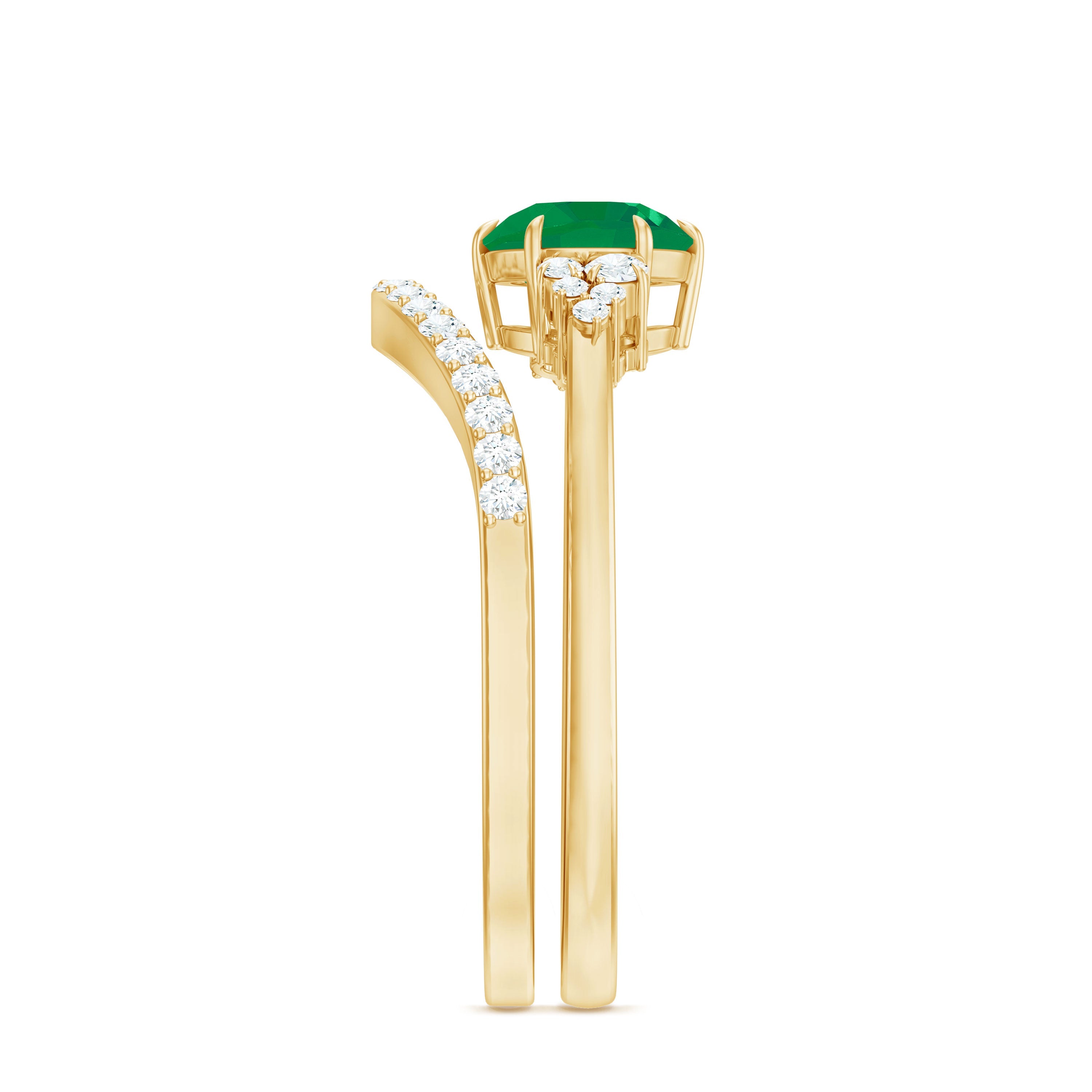 Natural Emerald Diamond Wedding Bridal Ring Set of 2