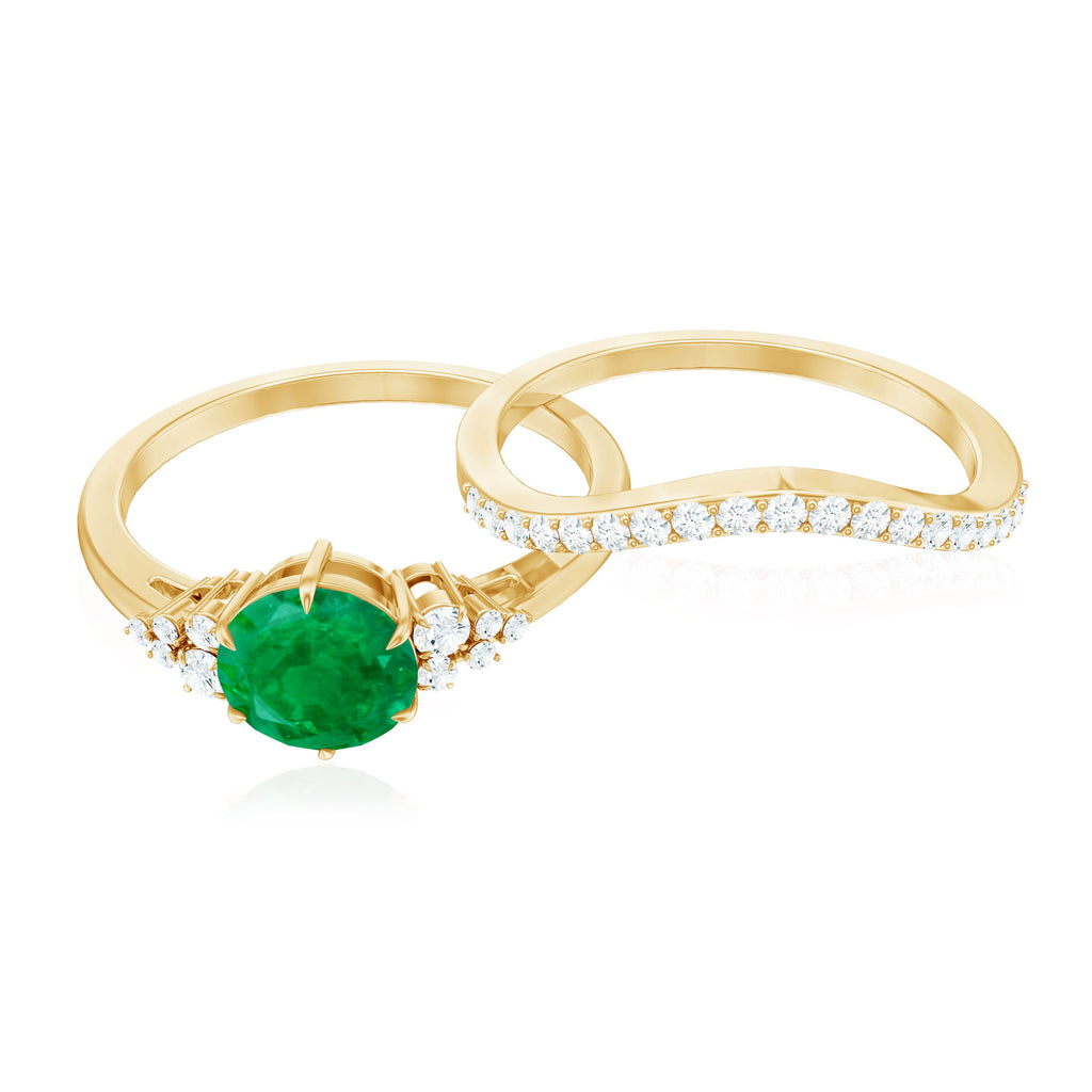Natural Emerald Diamond Wedding Bridal Ring Set of 2