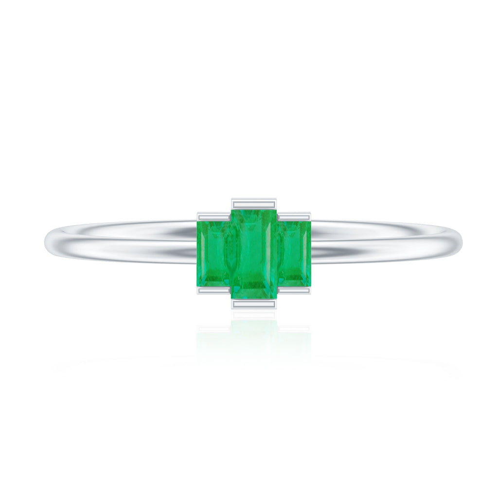 Baguette Cut Natural Emerald Three Stone Ring