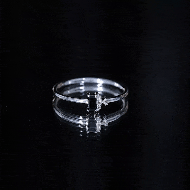 Dainty Promise Ring with Octagon Cut Black Spinel and Diamond