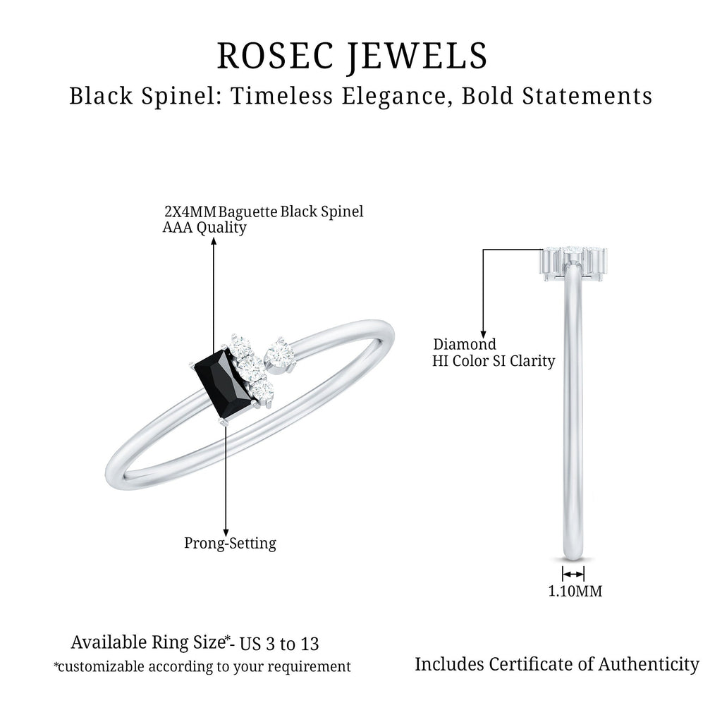Dainty Promise Ring with Octagon Cut Black Spinel and Diamond