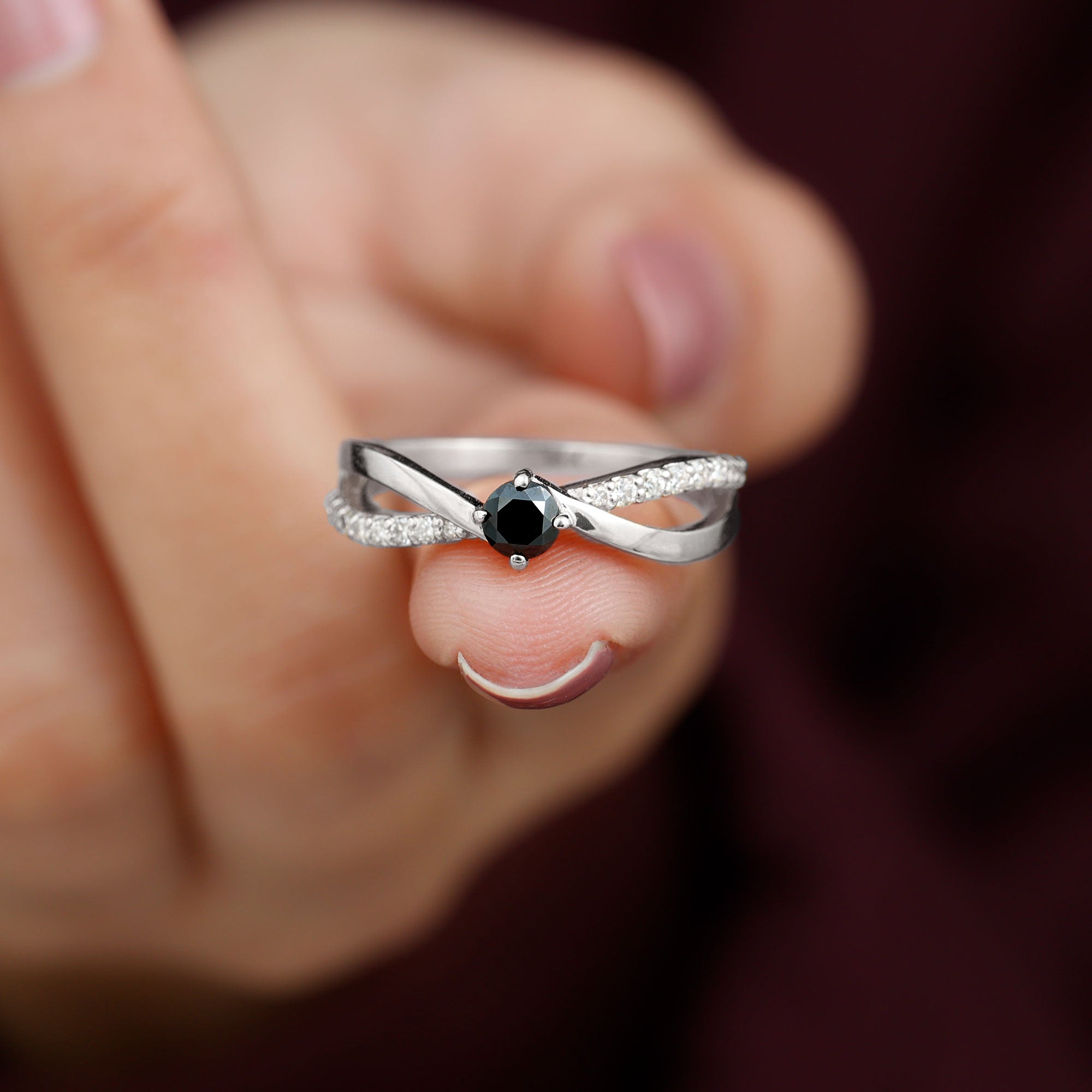 Certified Real Black Spinel Promise Ring with Diamond