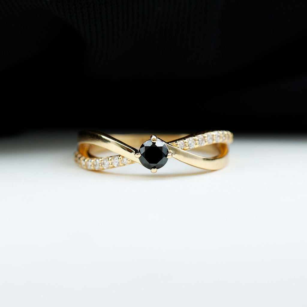 Certified Real Black Spinel Promise Ring with Diamond