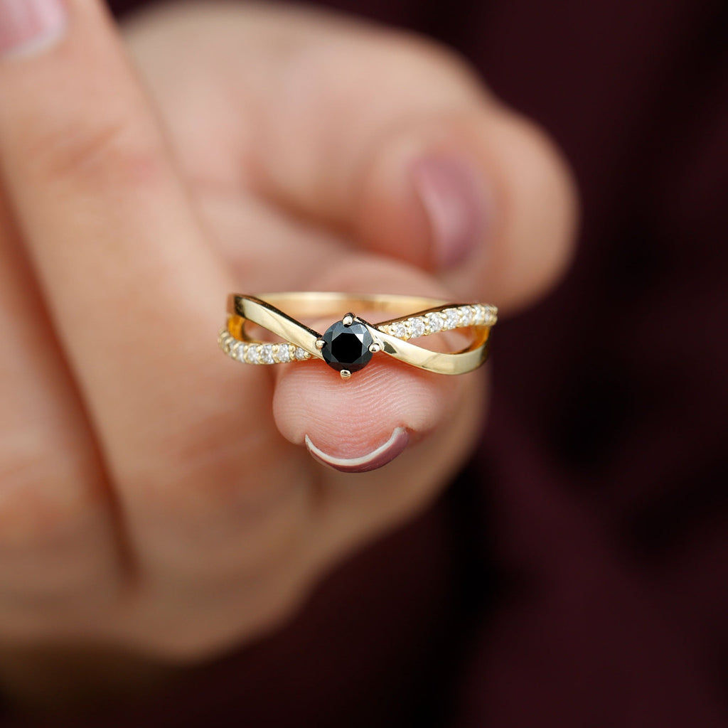 Certified Real Black Spinel Promise Ring with Diamond