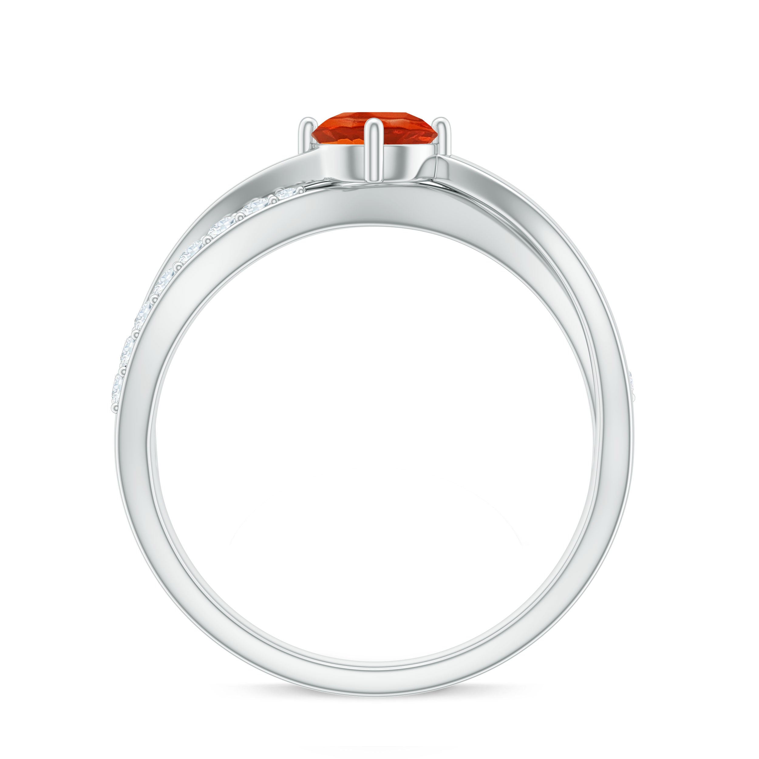 1/2 CT Fire Opal Solitaire and Diamond Infinity Ring