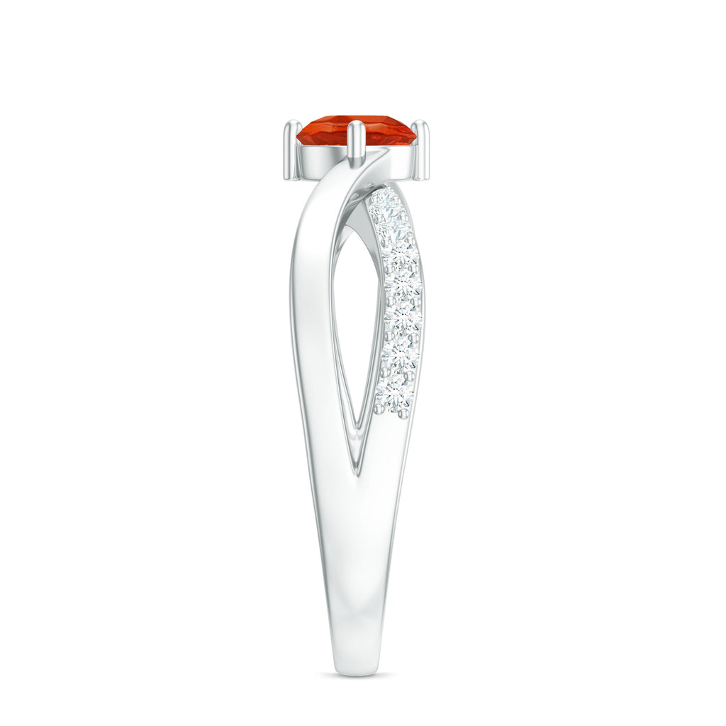 1/2 CT Fire Opal Solitaire and Diamond Infinity Ring
