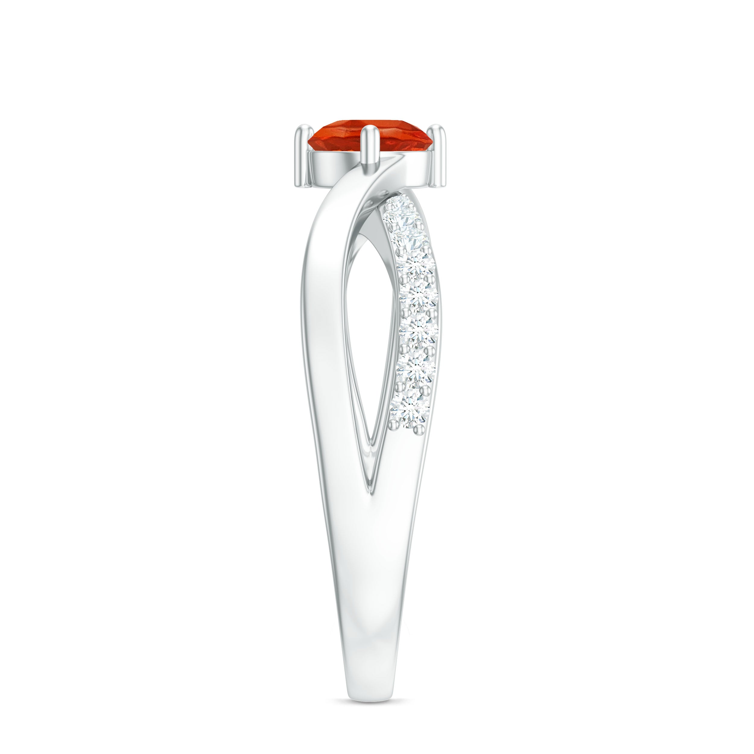 1/2 CT Fire Opal Solitaire and Diamond Infinity Ring