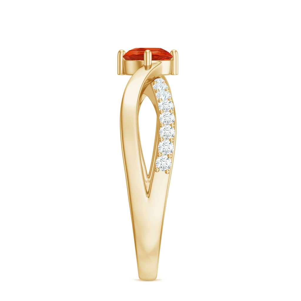 1/2 CT Fire Opal Solitaire and Diamond Infinity Ring