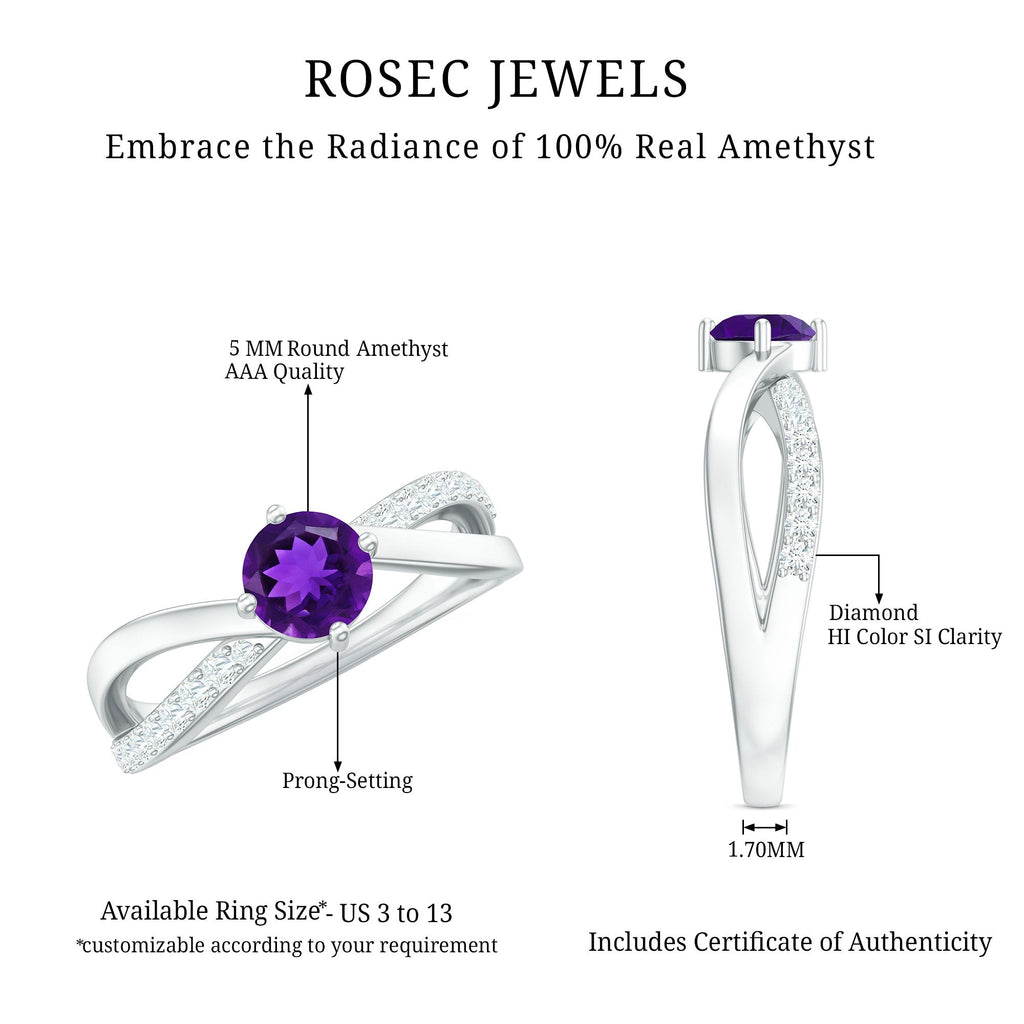 Infinity Shank Amethyst Solitaire Ring with Diamond