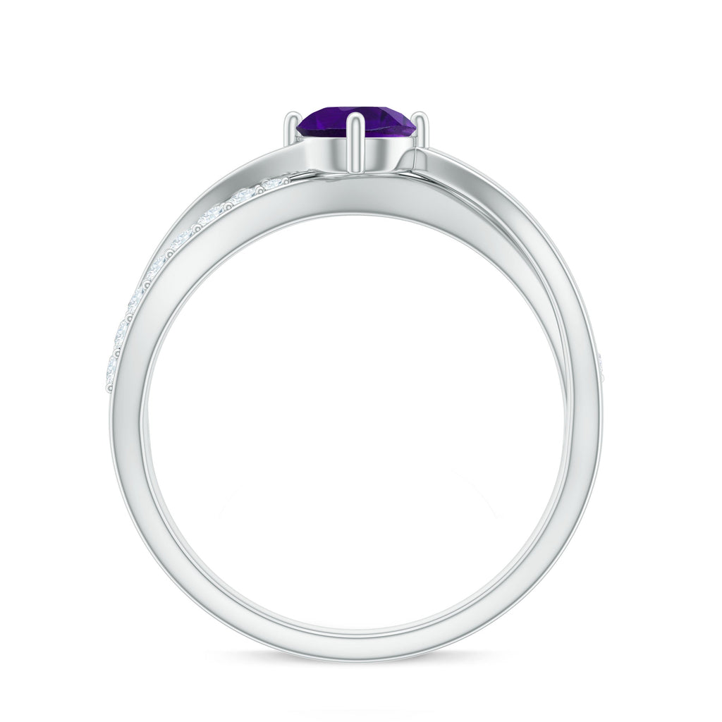 Infinity Shank Amethyst Solitaire Ring with Diamond