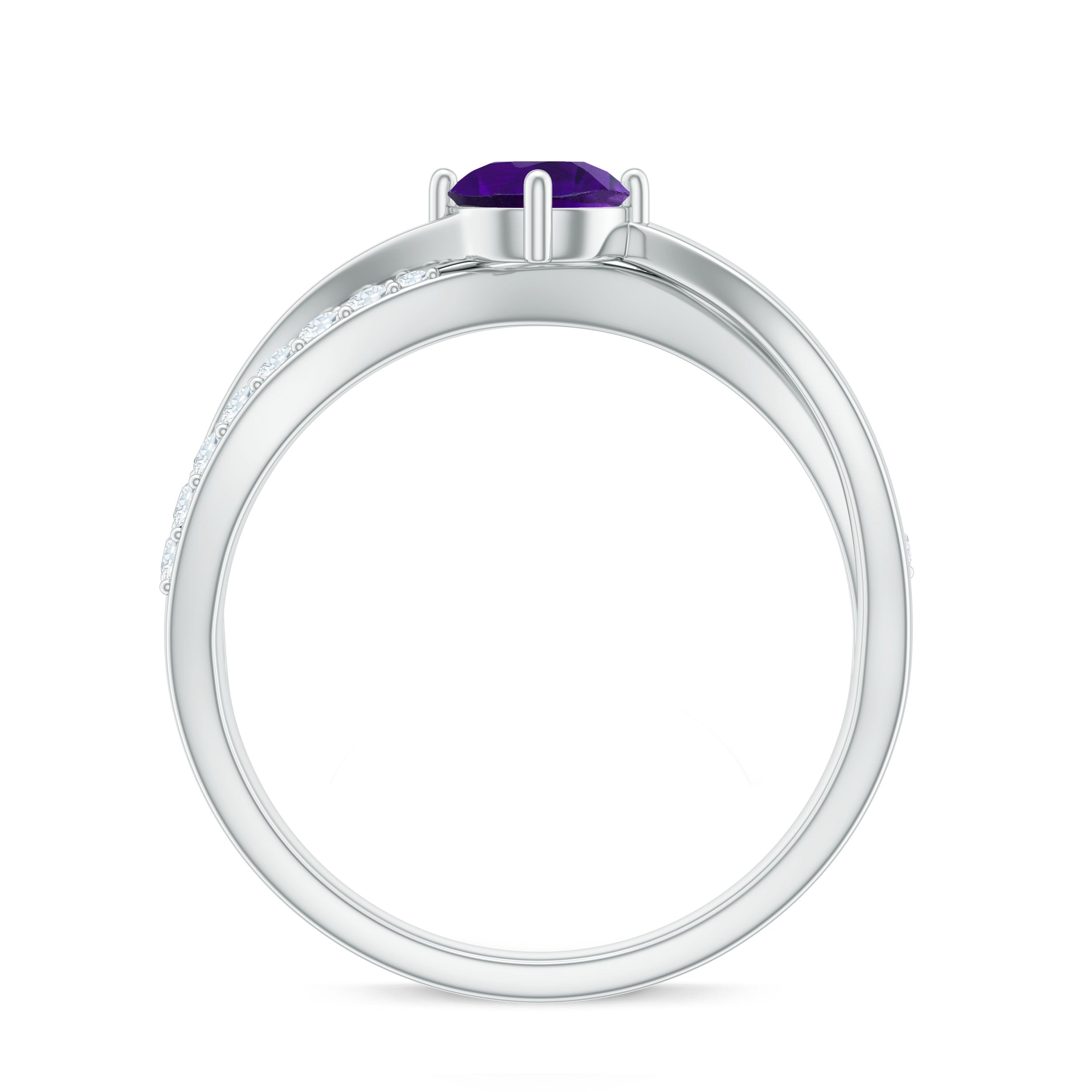 Infinity Shank Amethyst Solitaire Ring with Diamond