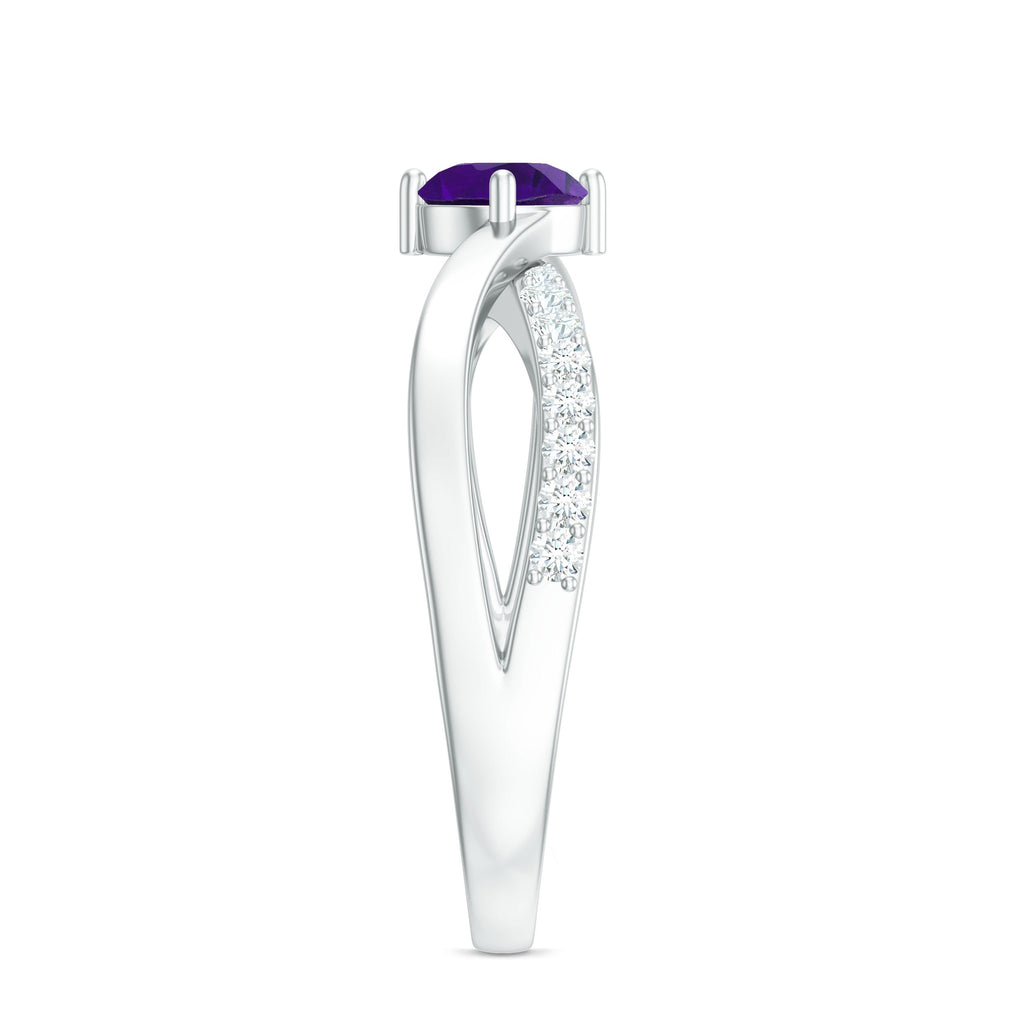 Infinity Shank Amethyst Solitaire Ring with Diamond