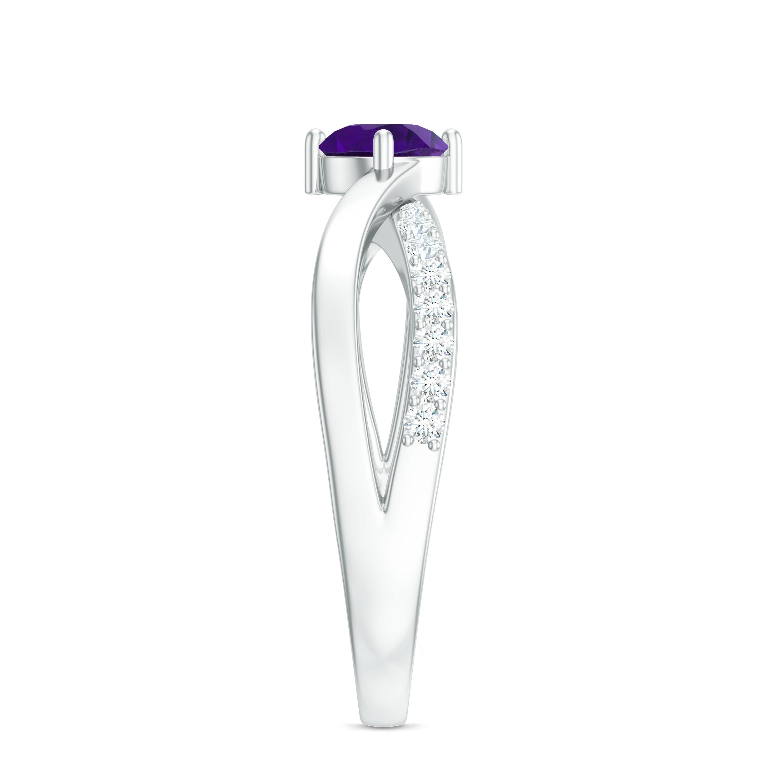 Infinity Shank Amethyst Solitaire Ring with Diamond