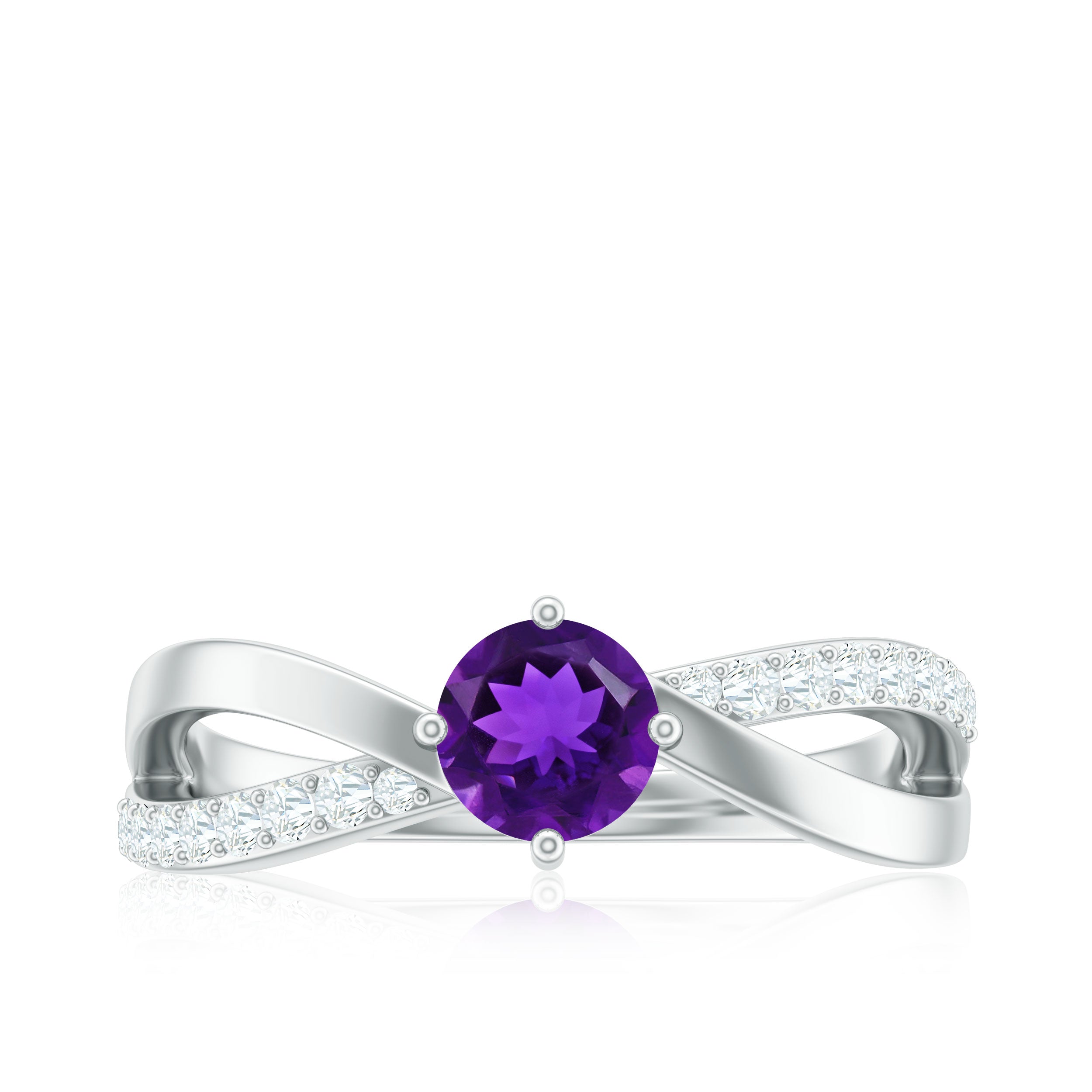 Infinity Shank Amethyst Solitaire Ring with Diamond