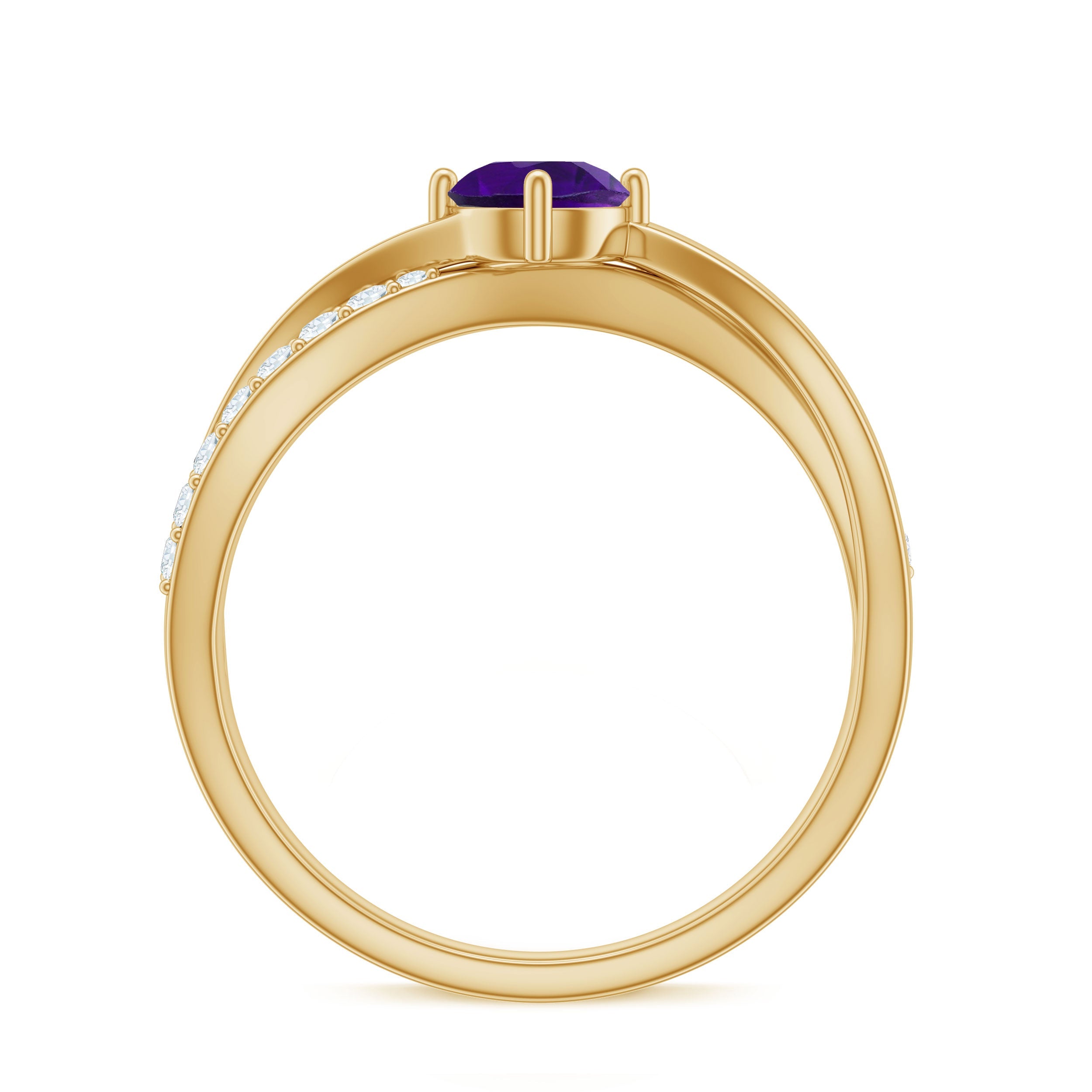 Infinity Shank Amethyst Solitaire Ring with Diamond