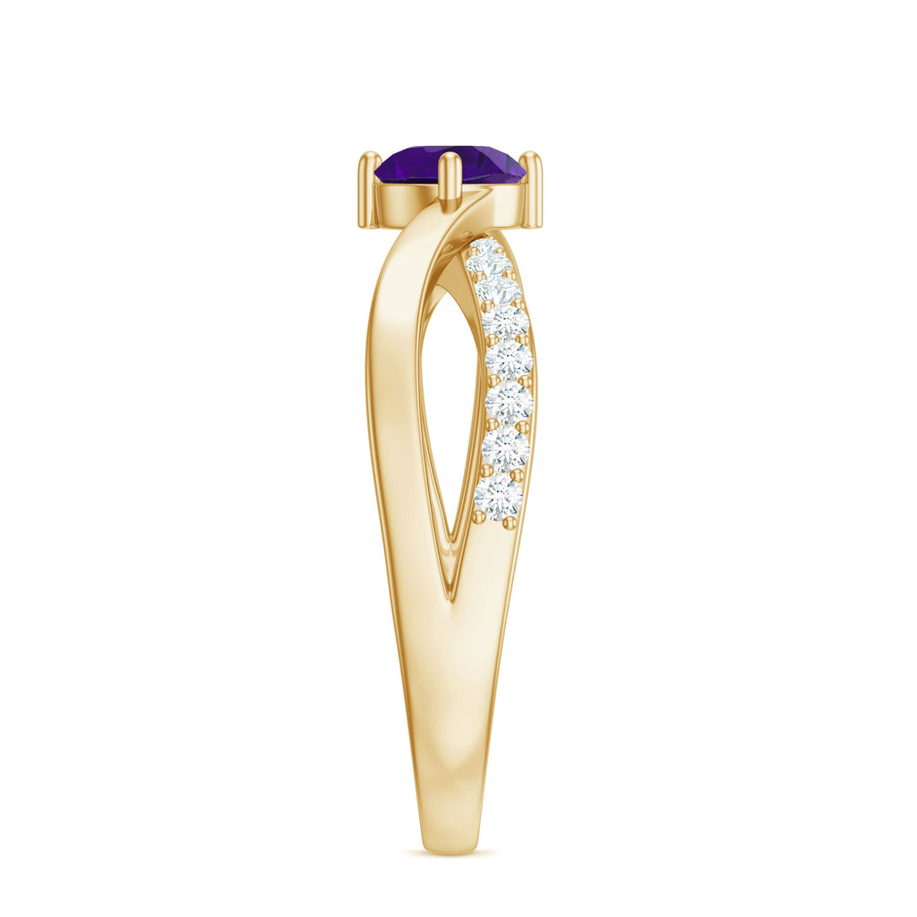 Infinity Shank Amethyst Solitaire Ring with Diamond