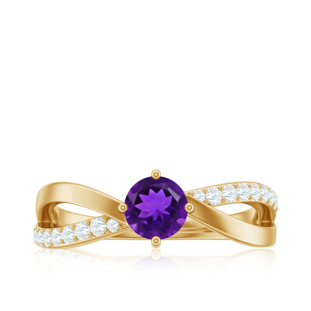 Infinity Shank Amethyst Solitaire Ring with Diamond