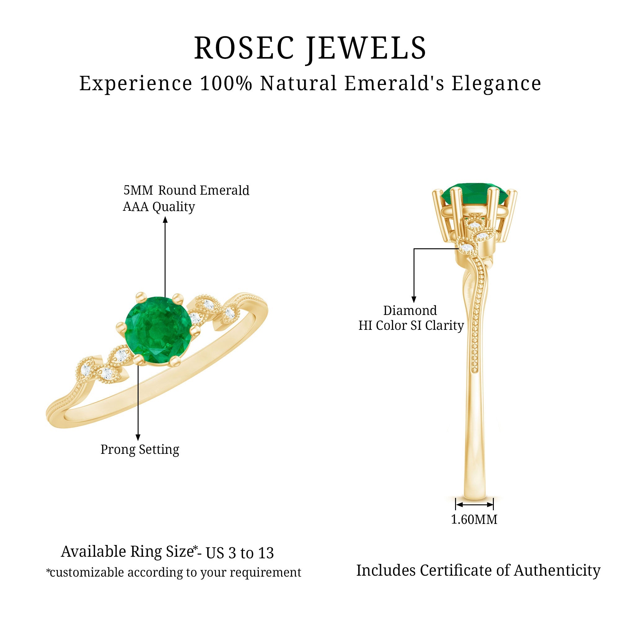 Natural Emerald and Diamond Leaf Promise Ring