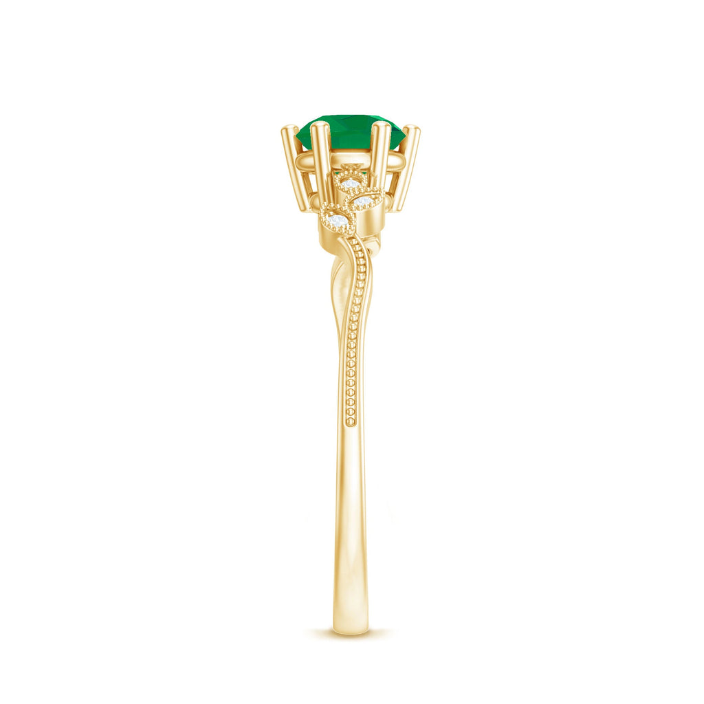 Natural Emerald and Diamond Leaf Promise Ring