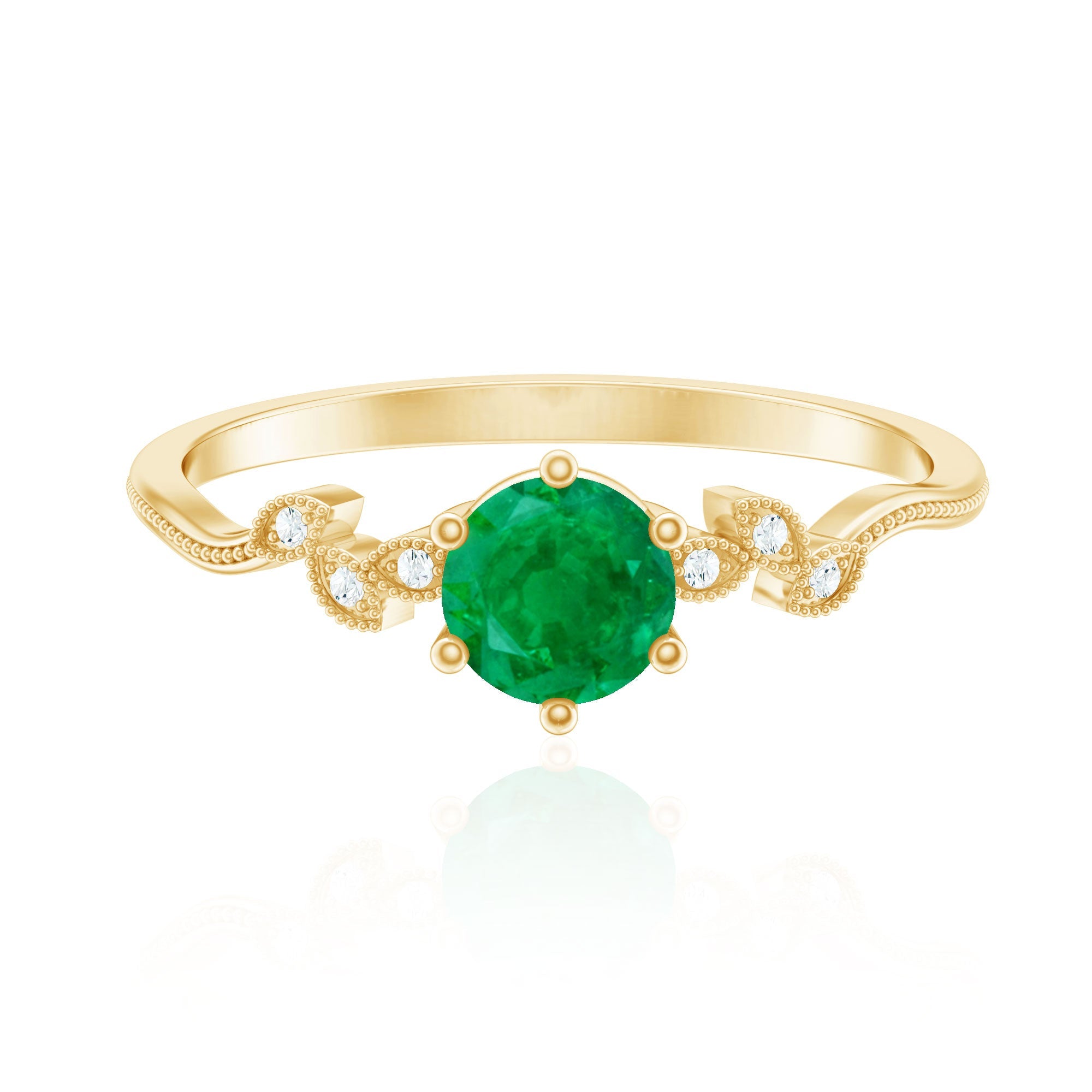 Natural Emerald and Diamond Leaf Promise Ring
