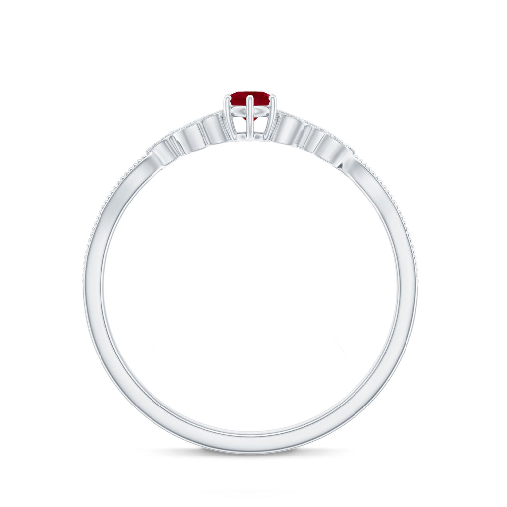 Leaf Inspired Ruby Solitaire Promise Ring with Diamond