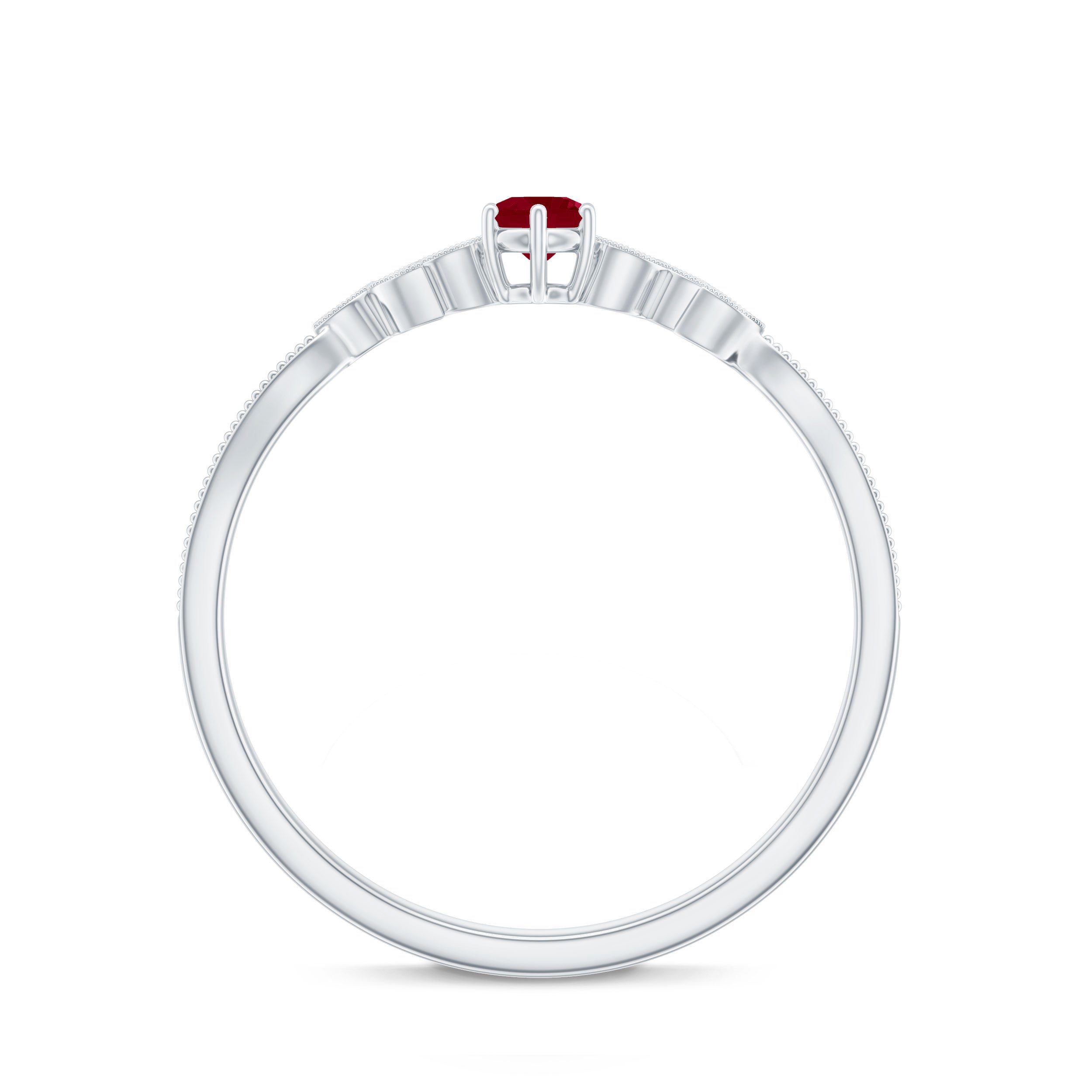Leaf Inspired Ruby Solitaire Promise Ring with Diamond