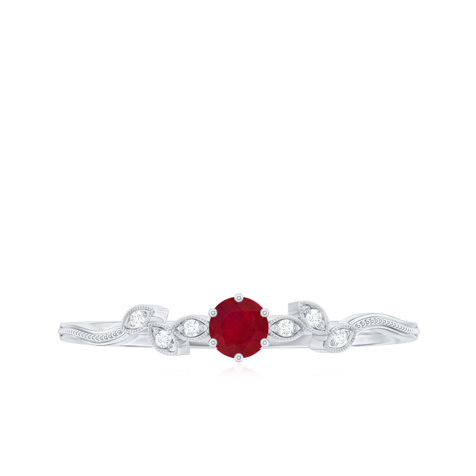 Leaf Inspired Ruby Solitaire Promise Ring with Diamond