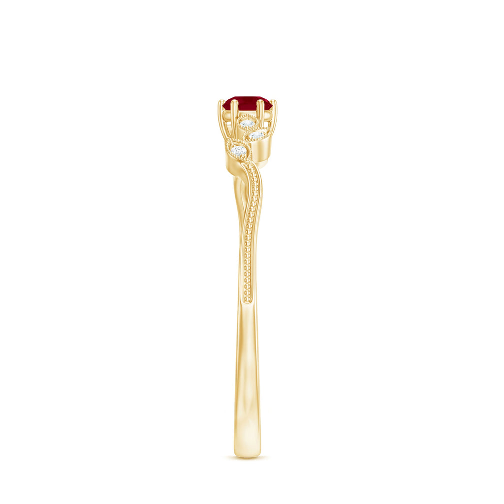 Leaf Inspired Ruby Solitaire Promise Ring with Diamond