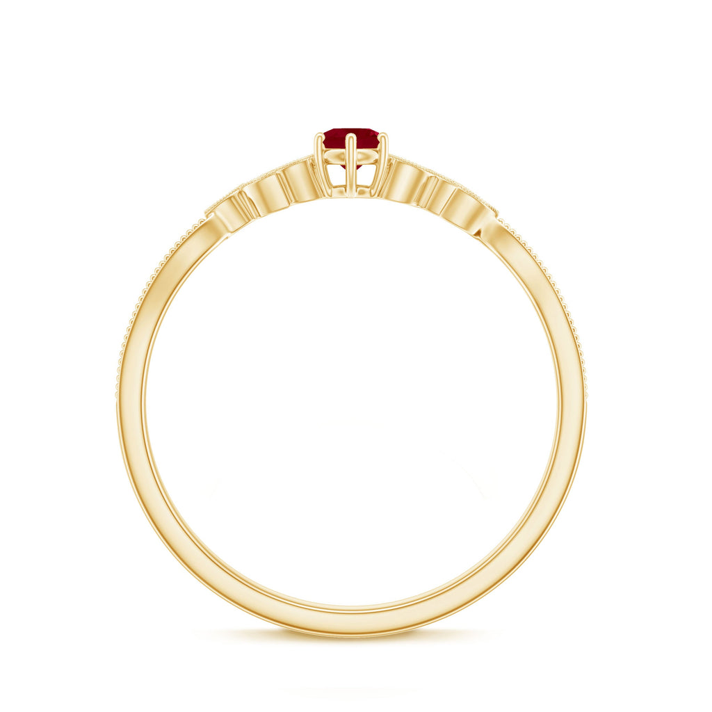 Leaf Inspired Ruby Solitaire Promise Ring with Diamond