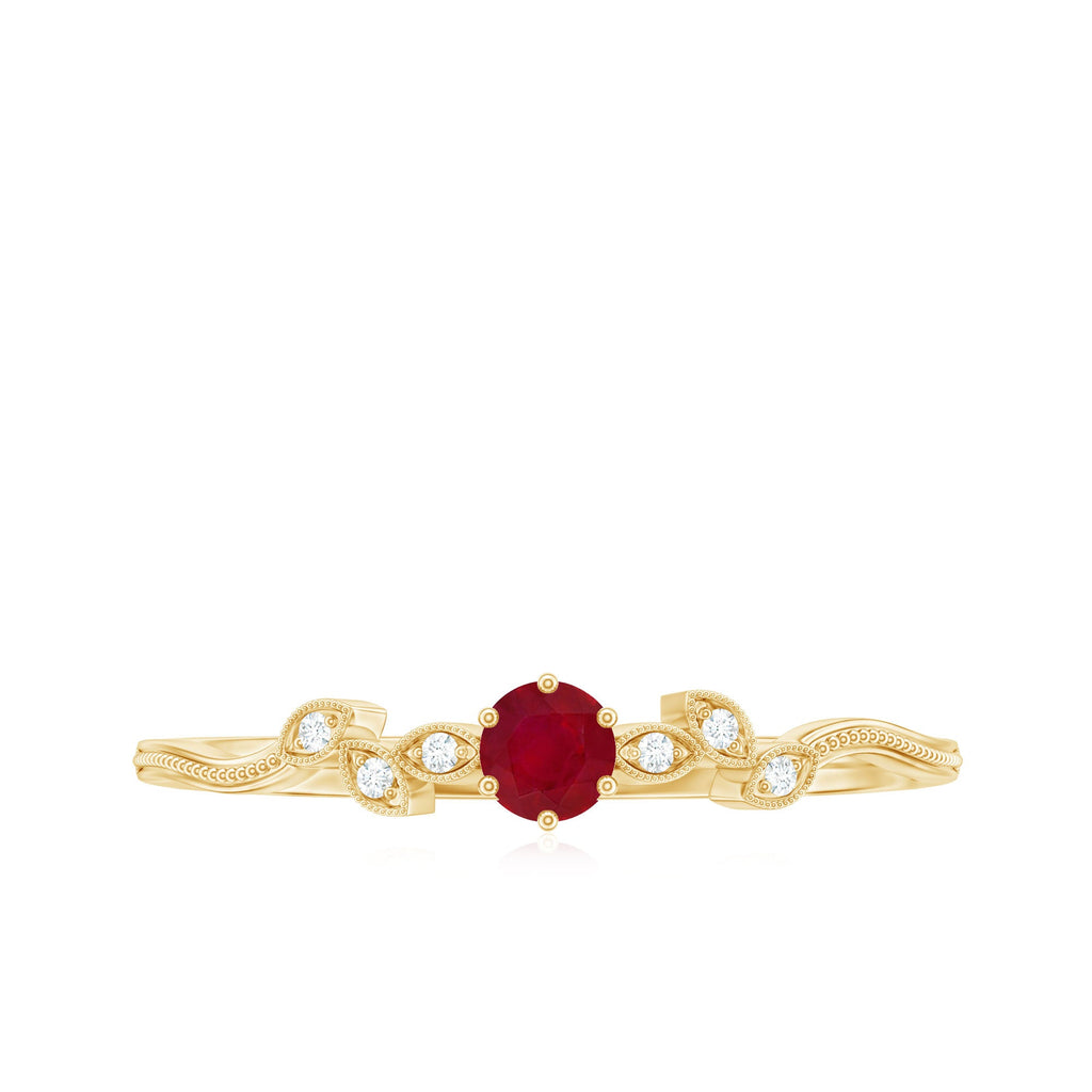 Leaf Inspired Ruby Solitaire Promise Ring with Diamond