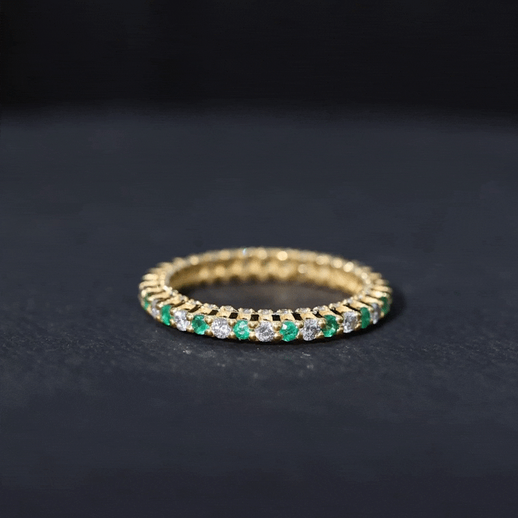 Alternate Round Emerald and Diamond Eternity Stackable Ring