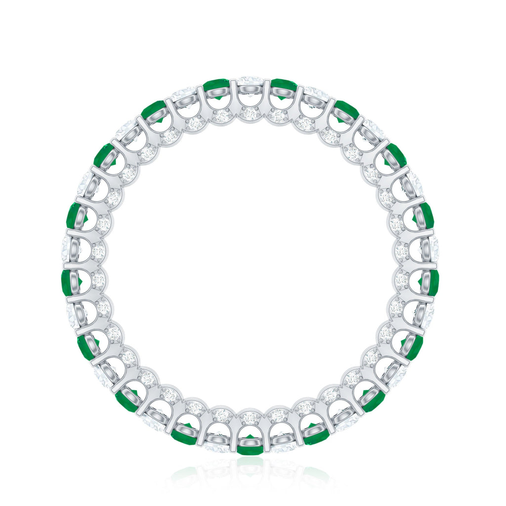 Alternate Round Emerald and Diamond Eternity Stackable Ring
