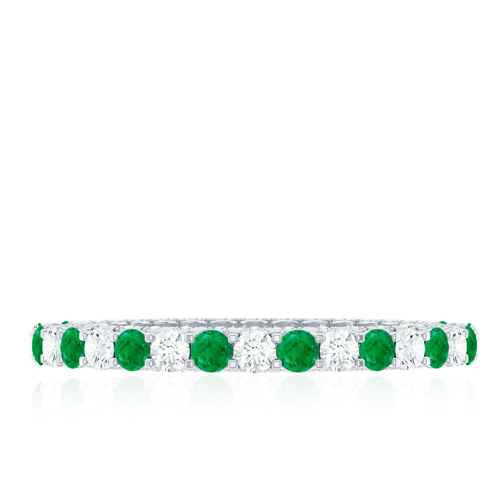 Alternate Round Emerald and Diamond Eternity Stackable Ring