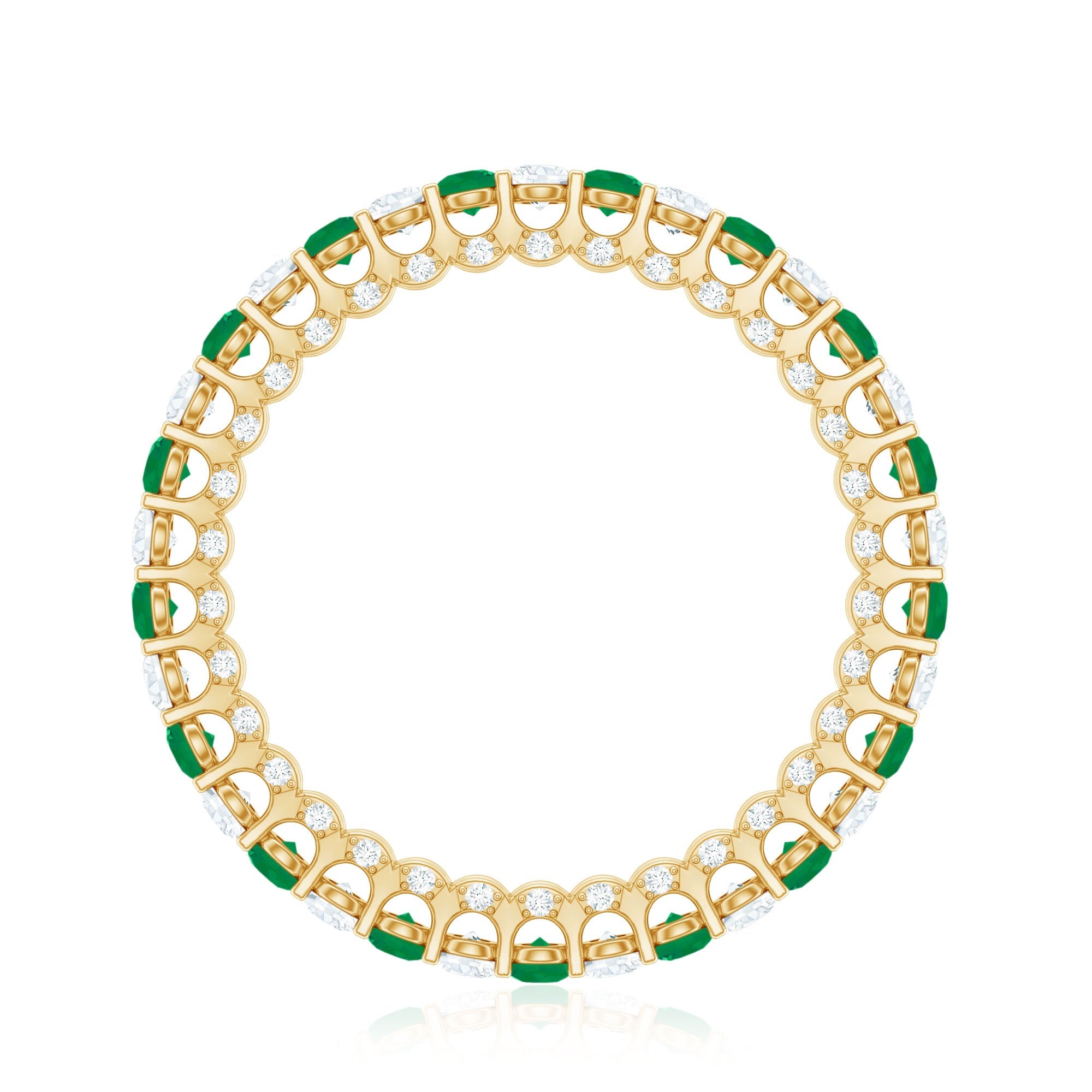 Alternate Round Emerald and Diamond Eternity Stackable Ring