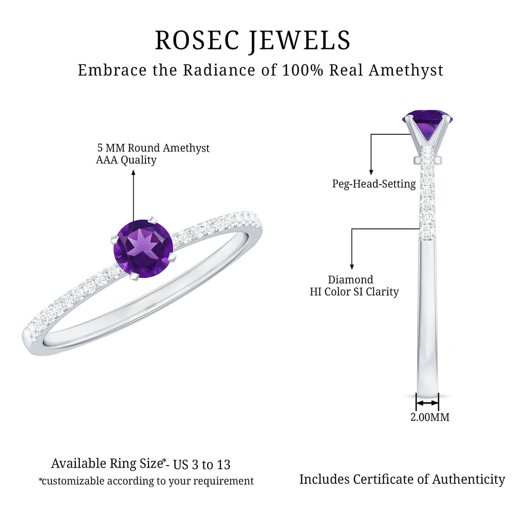 Round Amethyst Solitaire Engagement Ring with Diamond