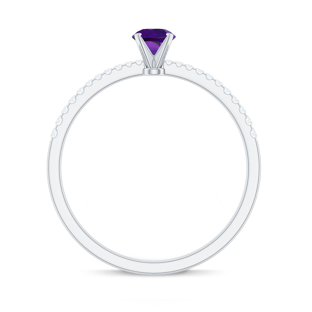 Round Amethyst Solitaire Engagement Ring with Diamond