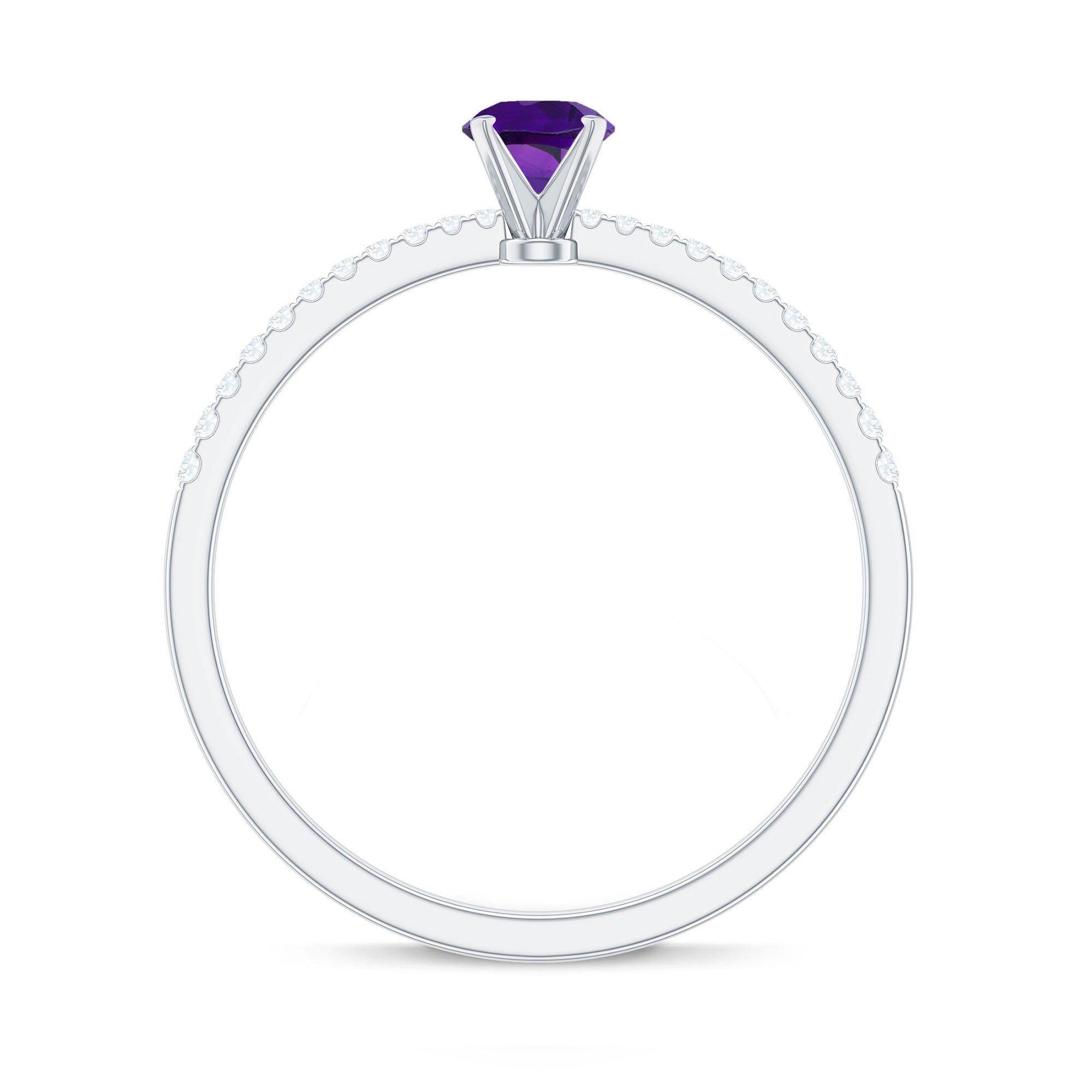 Round Amethyst Solitaire Engagement Ring with Diamond