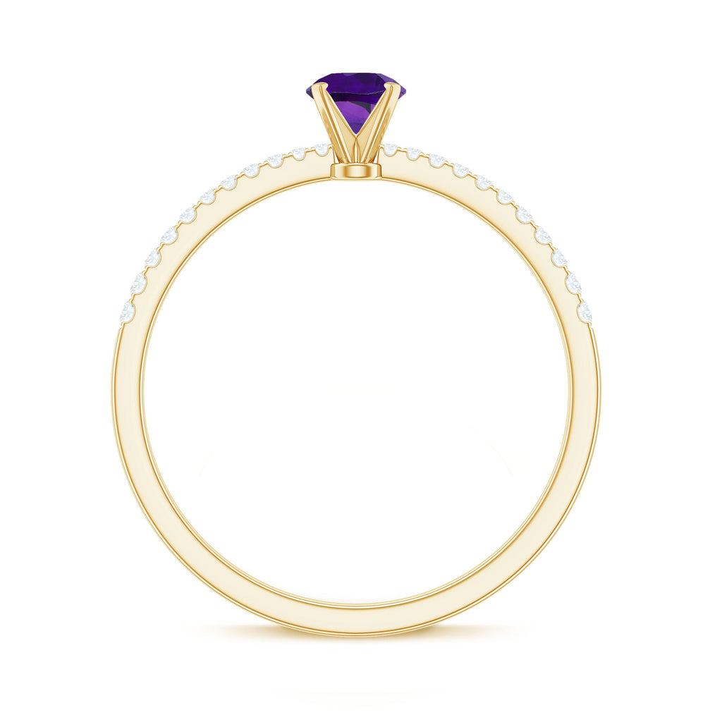 Round Amethyst Solitaire Engagement Ring with Diamond