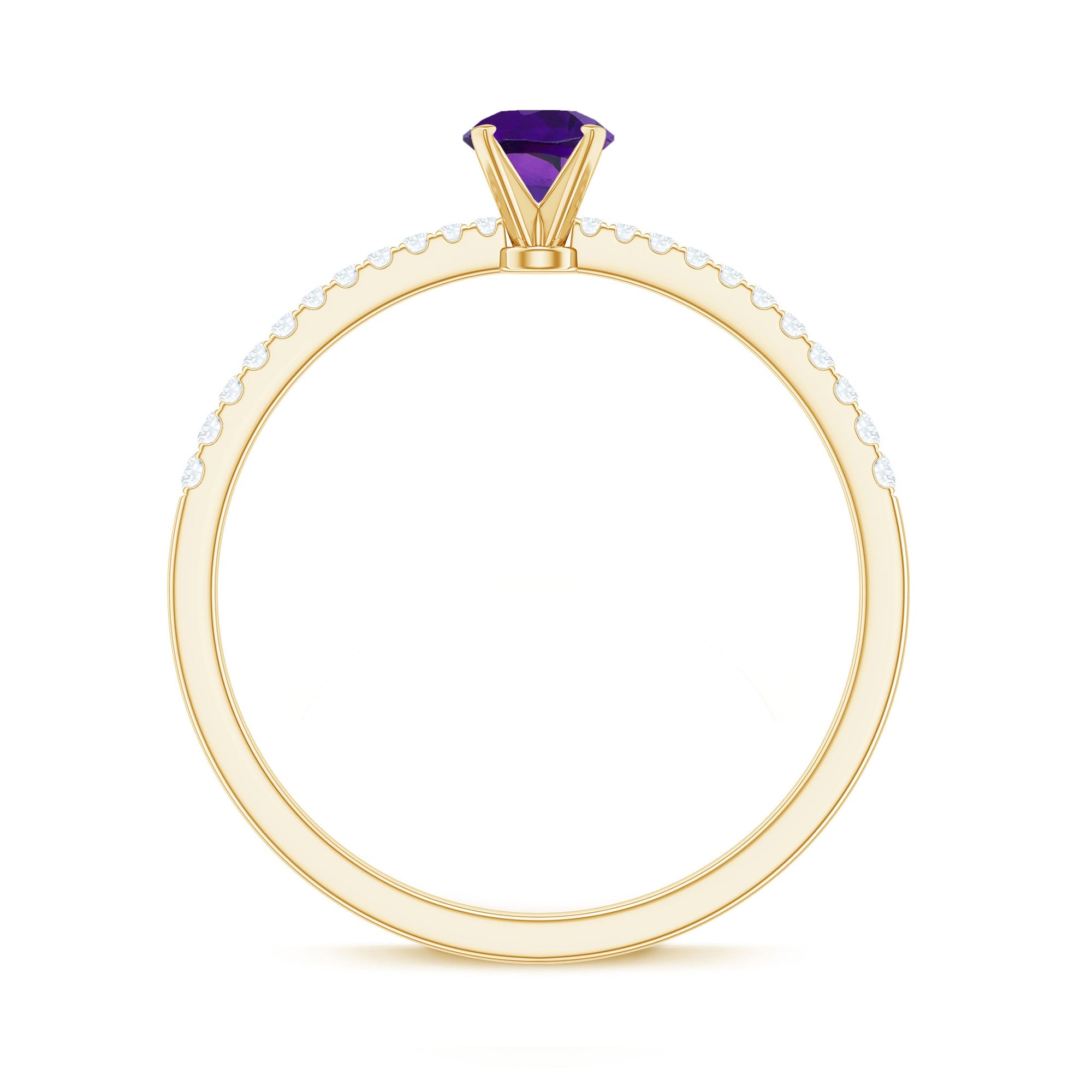 Round Amethyst Solitaire Engagement Ring with Diamond