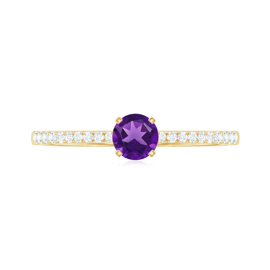 Round Amethyst Solitaire Engagement Ring with Diamond