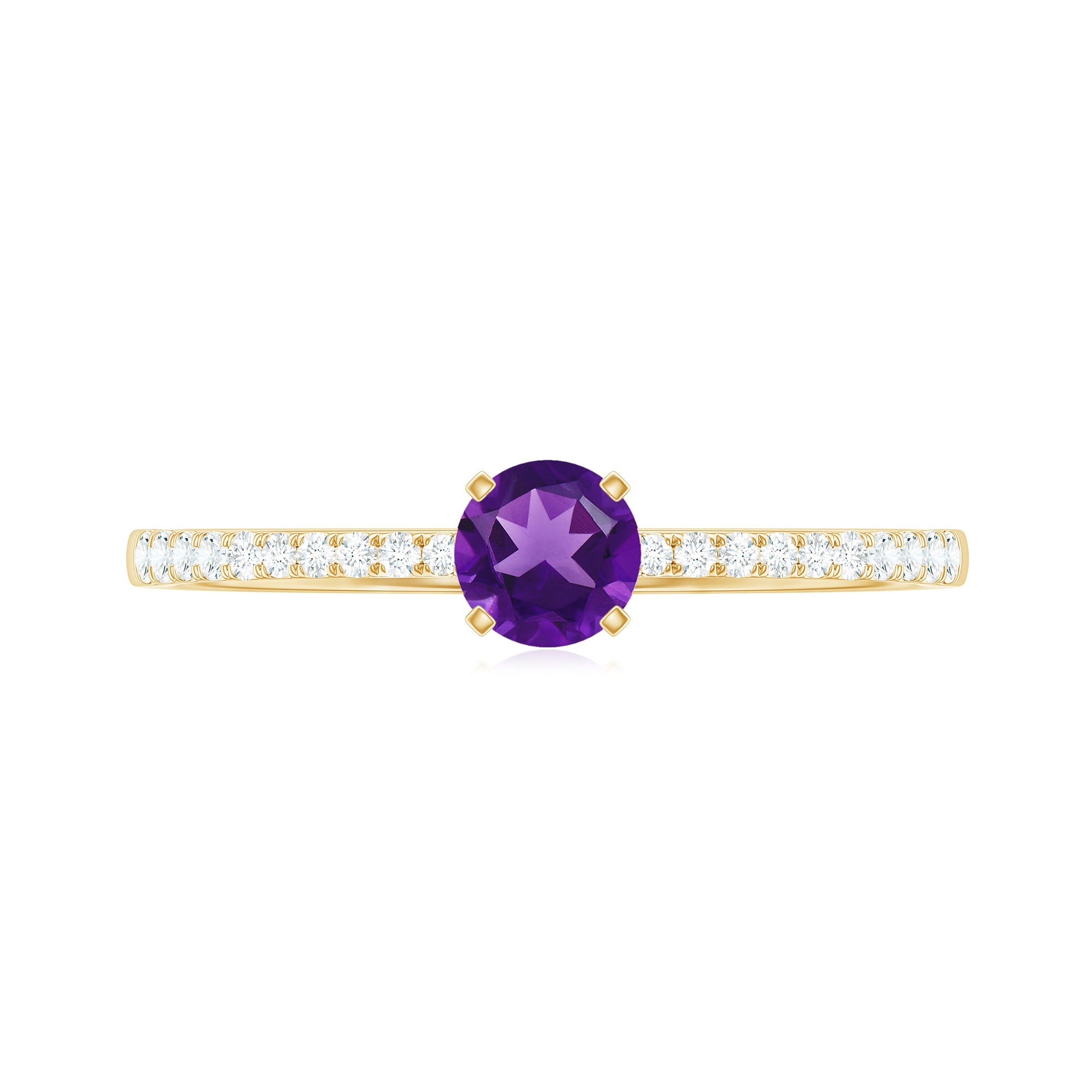 Round Amethyst Solitaire Engagement Ring with Diamond